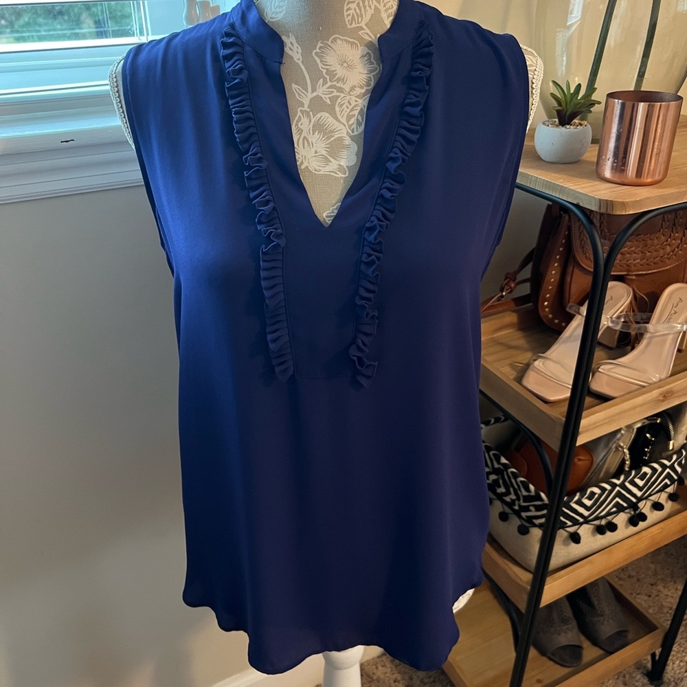 Blue sleeveless Ann Taylor blouse